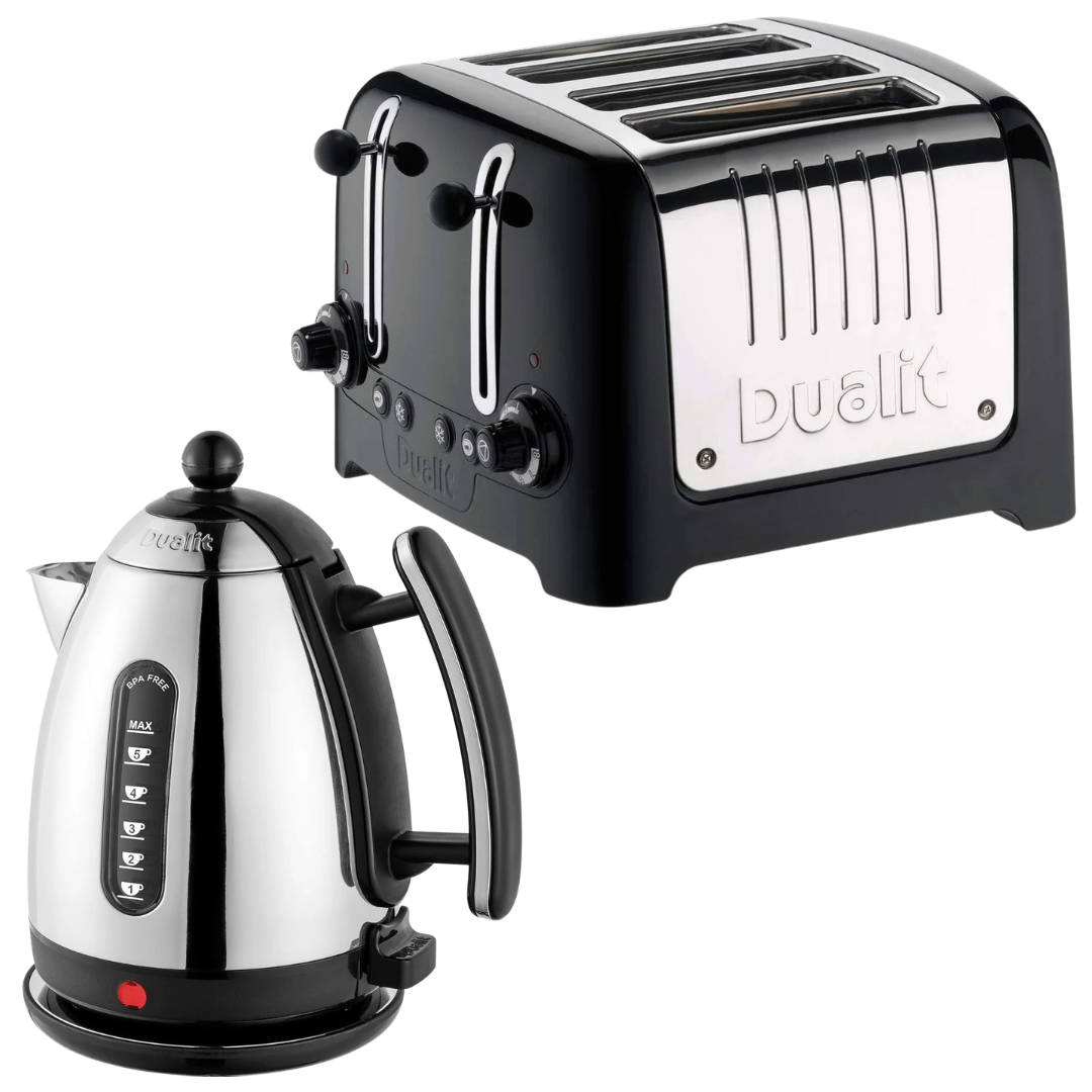 Dualit Lite Kettle & 4 Slice Toaster Kitchen Set (Black Trim)