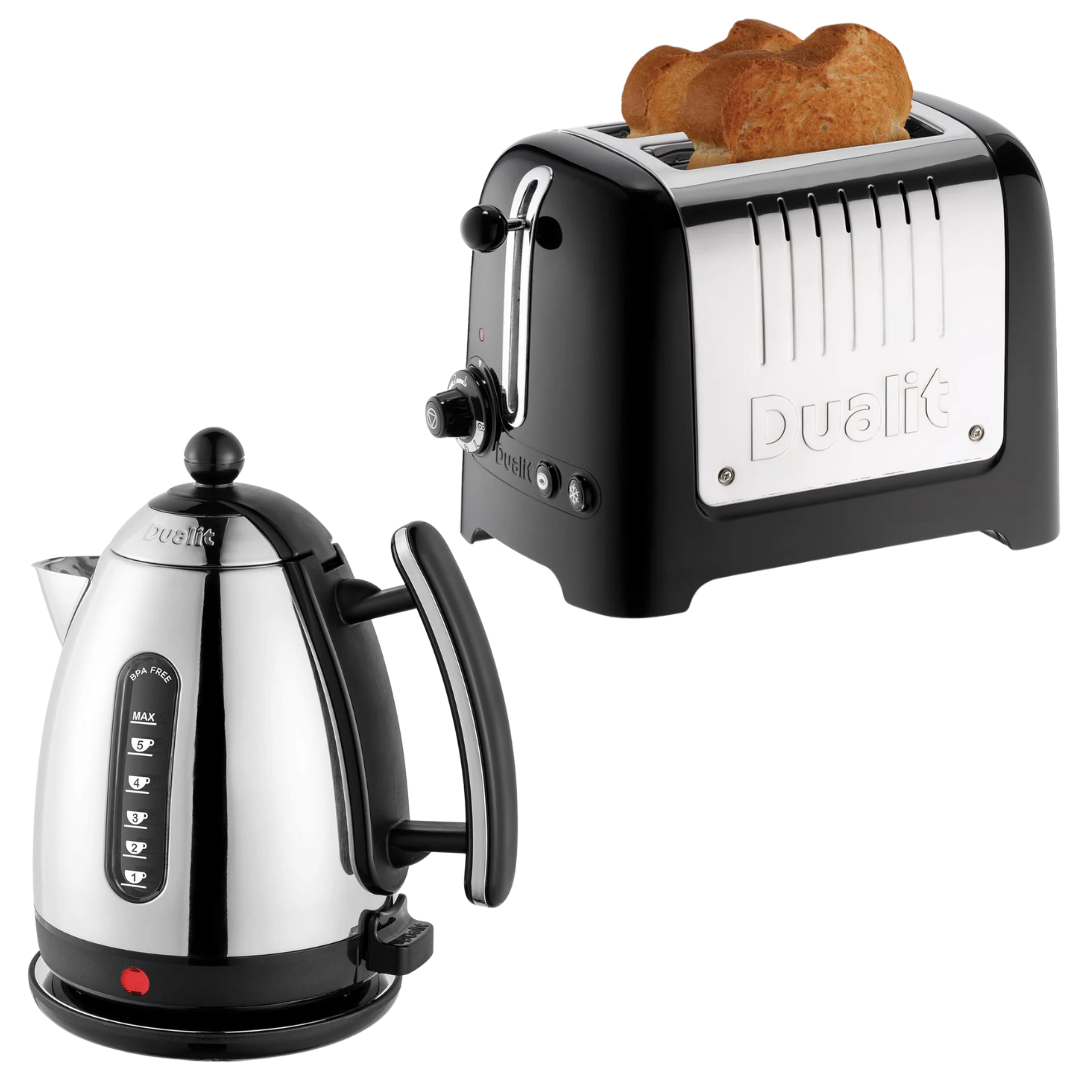 Dualit Lite Kettle & 2 Slice Toaster Set (Black Trim)