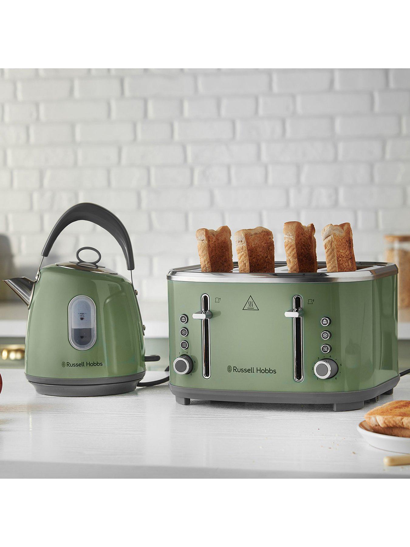 Russell Hobbs Stylevia Pyramid Kettle & 4 Slice Toaster Kitchen Set (Sage) - Vibe Home