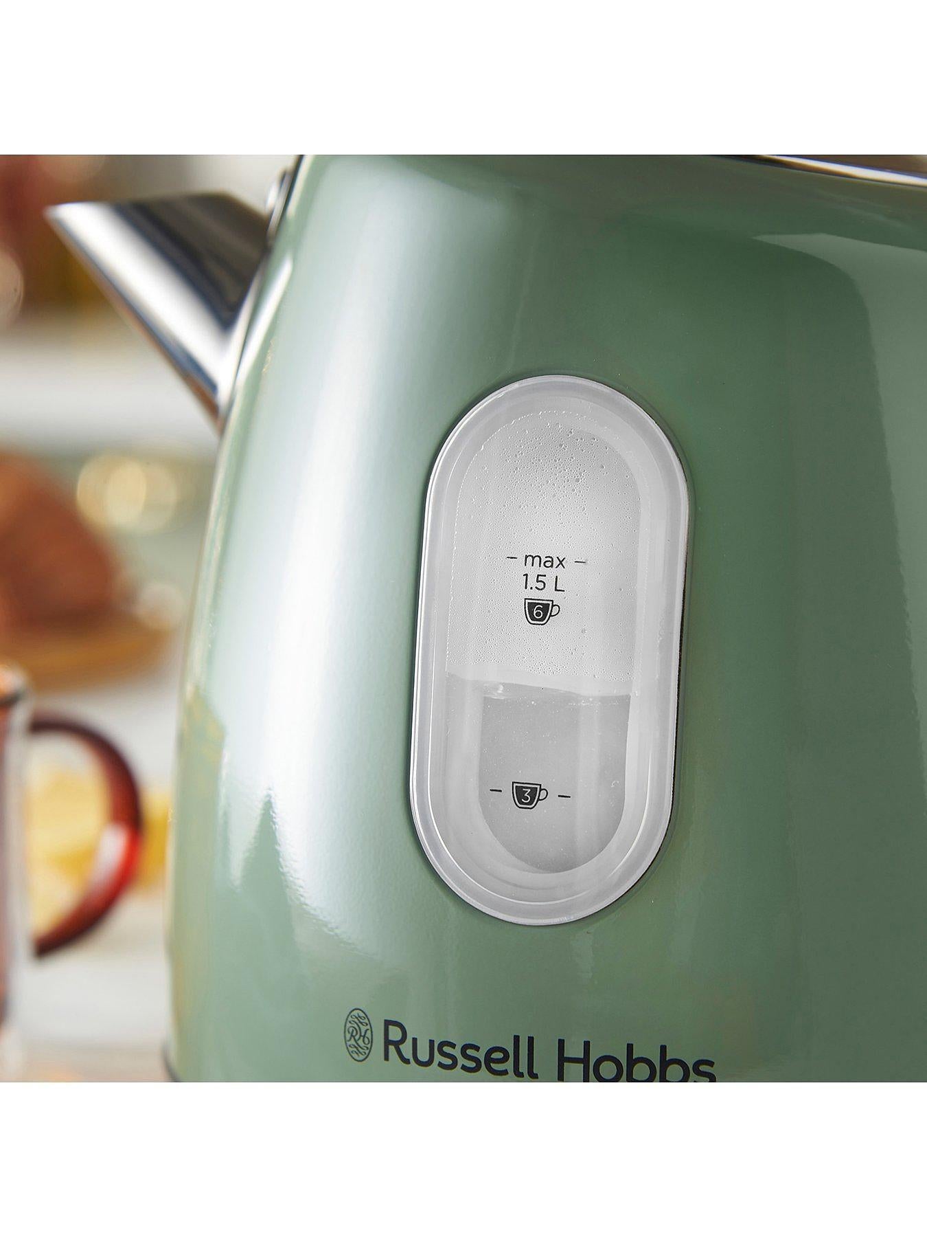 Russell Hobbs Stylevia Pyramid Kettle & 4 Slice Toaster Kitchen Set (Sage) - Vibe Home