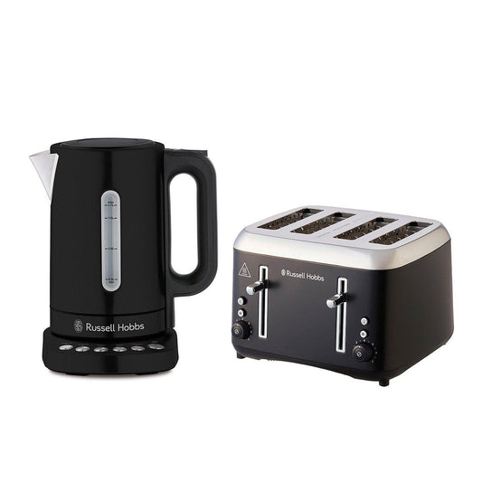 Russell Hobbs Addison Jug Kettle & 4 Slice Toaster Kitchen Set (Matte Black) - Vibe Home