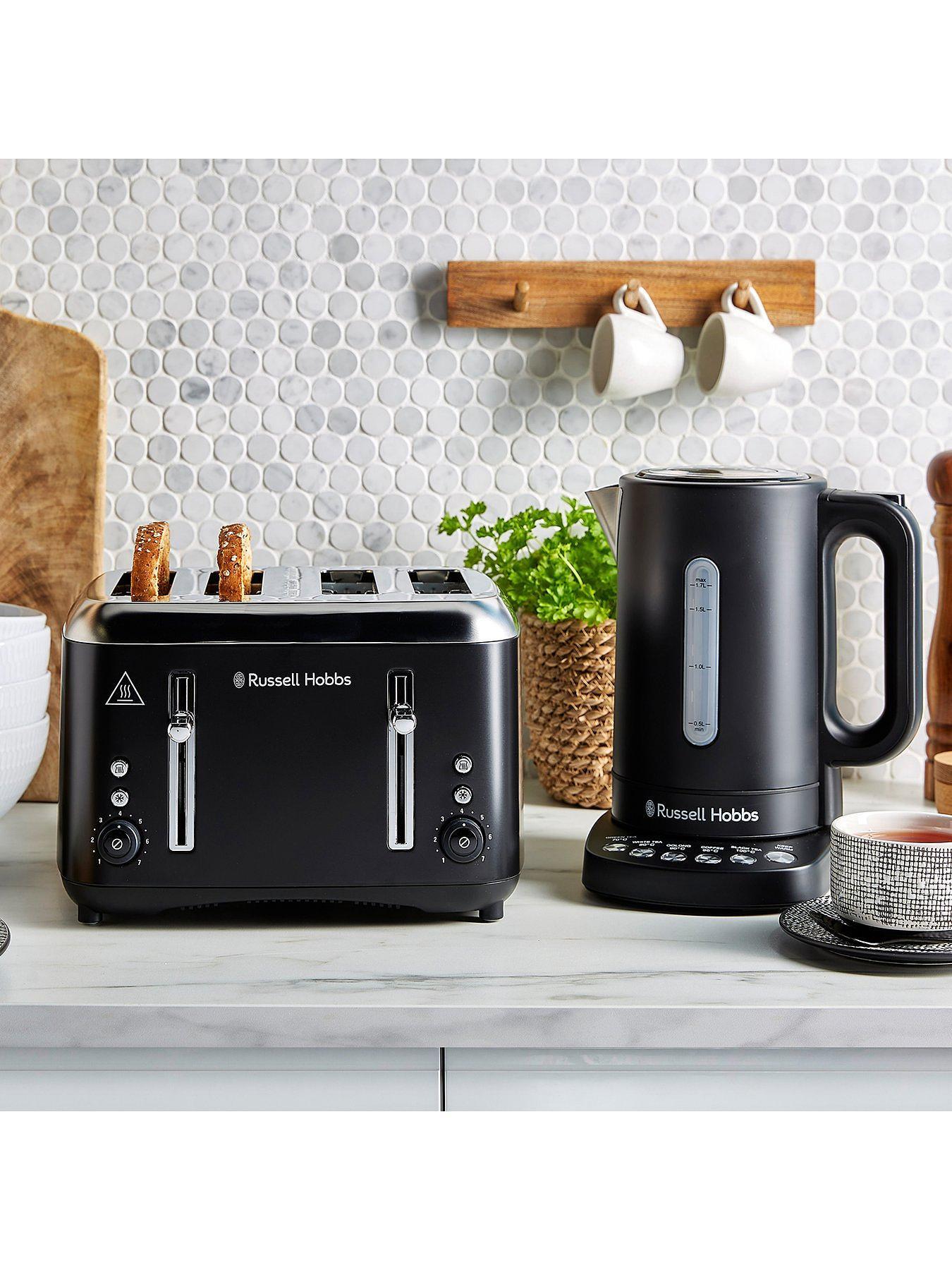 Russell Hobbs Addison Jug Kettle & 4 Slice Toaster Kitchen Set (Matte Black) - Vibe Home