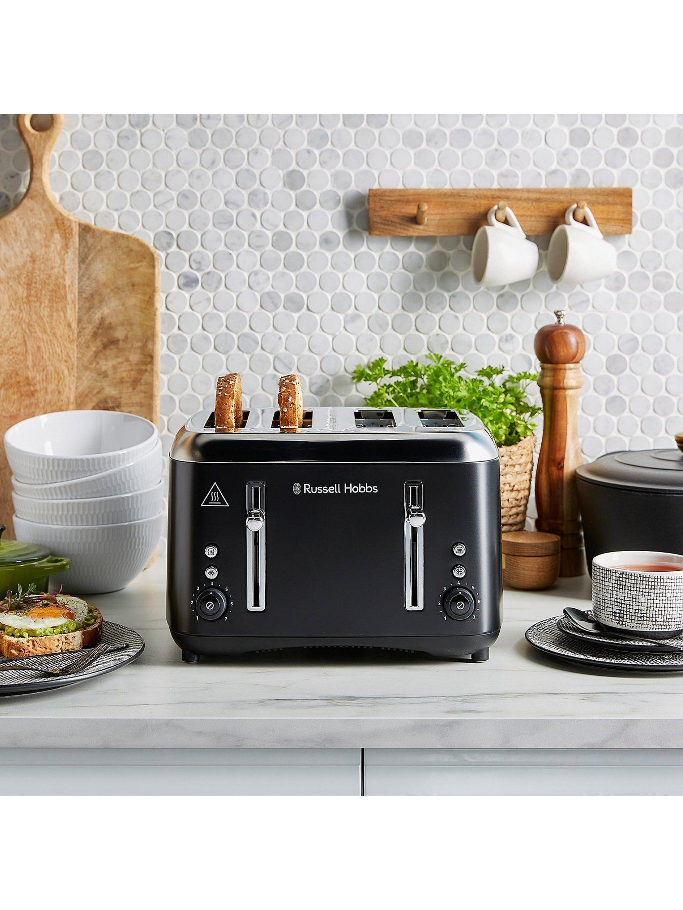 Russell Hobbs Addison Jug Kettle & 4 Slice Toaster Kitchen Set (Matte Black) - Vibe Home