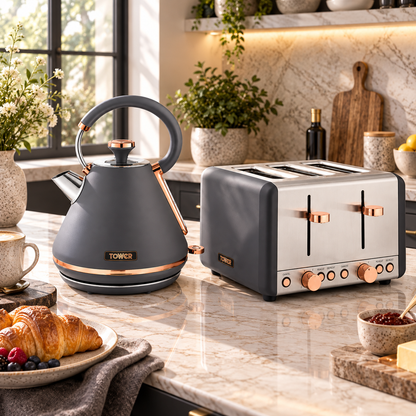 Tower Tower Cavaletto Pyramid Kettle & 4 Slice Toaster Kitchen Set (Grey)