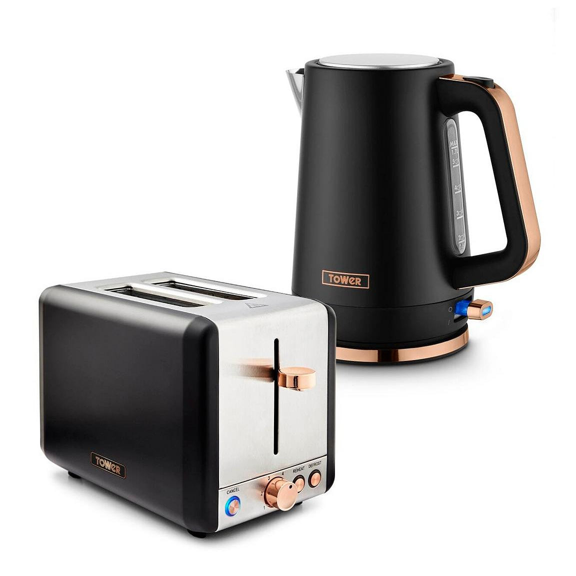 Tower Cavaletto 1.7L Rapid Boil Kettle & 2-Slice Toaster Set, Black
