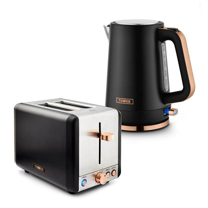 Tower Cavaletto 1.7L Rapid Boil Kettle & 2-Slice Toaster Set, Black