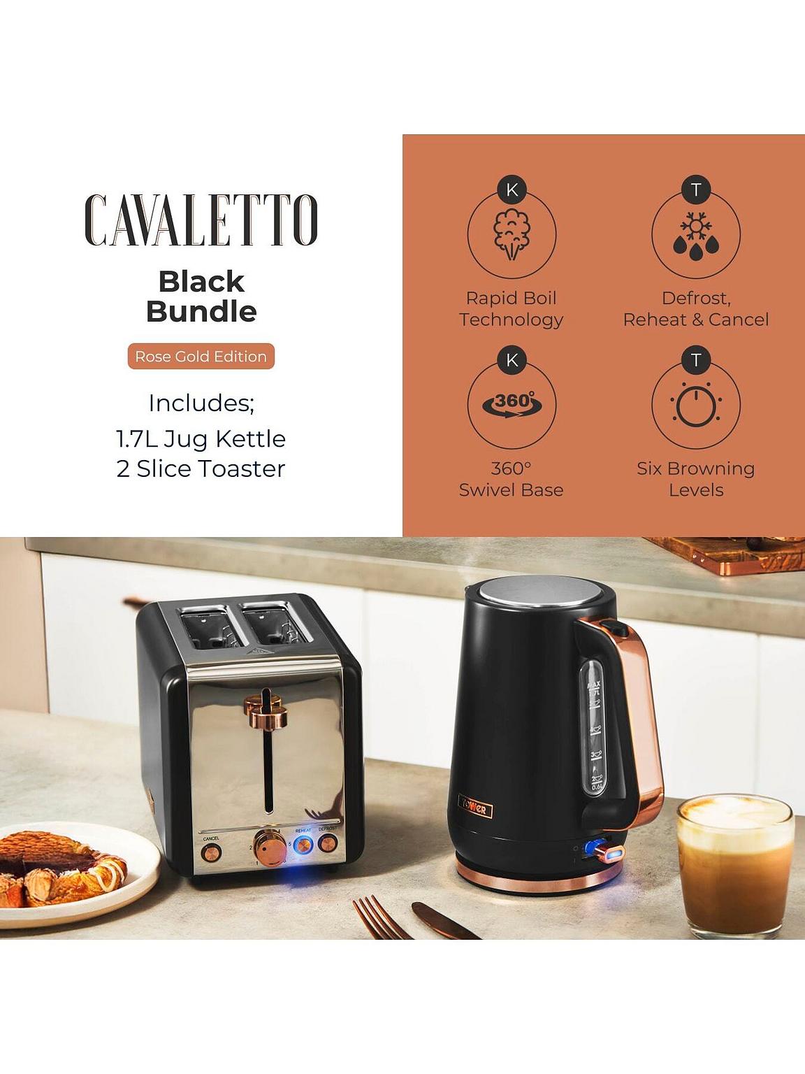Tower Cavaletto 1.7L Rapid Boil Kettle & 2-Slice Toaster Set, Black