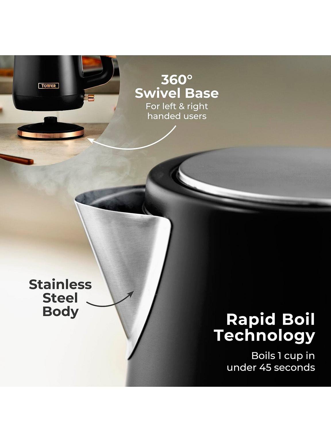 Tower Cavaletto 1.7L Rapid Boil Kettle & 2-Slice Toaster Set, Black