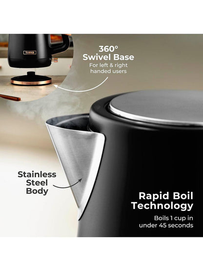 Tower Cavaletto 1.7L Rapid Boil Kettle & 2-Slice Toaster Set, Black