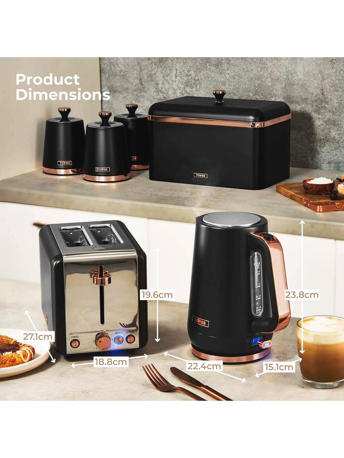Tower Cavaletto 1.7L Rapid Boil Kettle & 2-Slice Toaster Set, Black