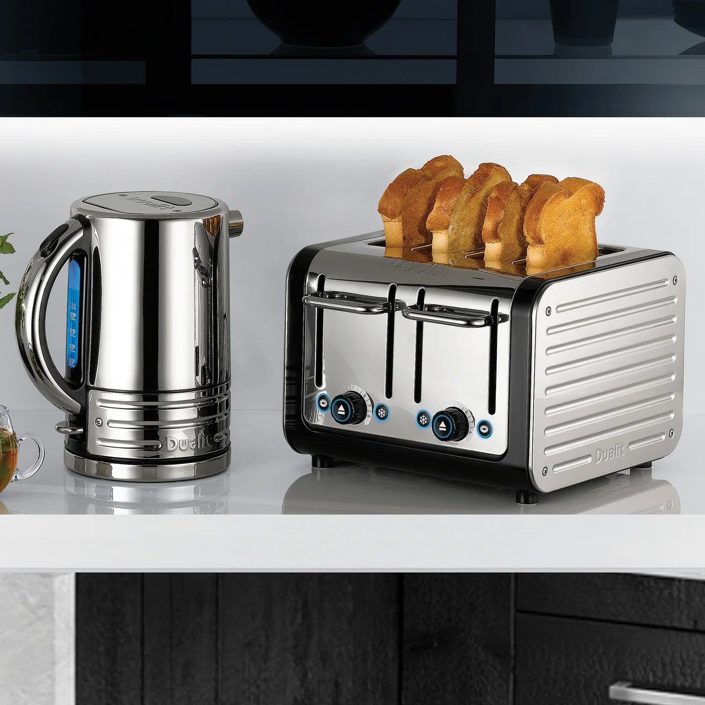 Dualit Architect Jug Kettle & 4 Slice Toaster Kitchen Set (Black).