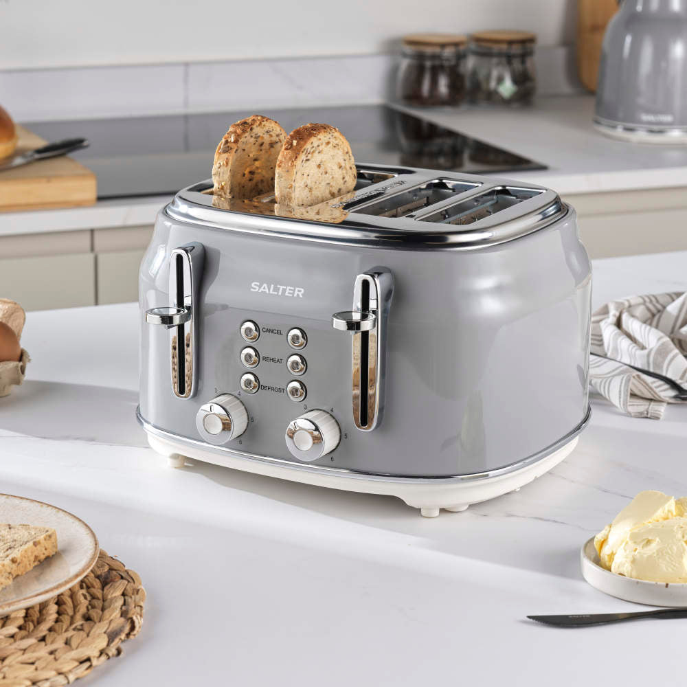 Salter Salter Retro Kettle & 4 Slice Toaster Kitchen Set (Grey)
