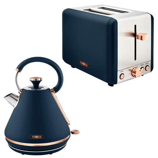 Tower Cavaletto Midnight Blue Kettle and Toaster Kitchen Set