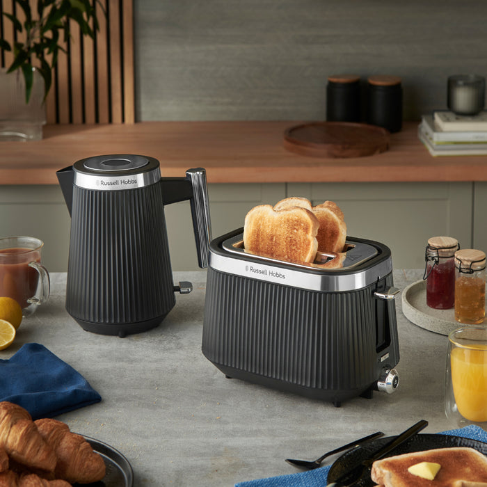 Russell Hobbs Bronte Kettle, 2 Slice Toaster & Manual Microwave Kitchen Set (Black)