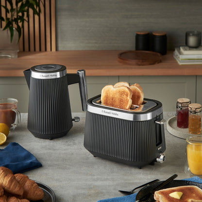 Russell Hobbs Bronte Kettle, 2 Slice Toaster & Manual Microwave Kitchen Set (Black)