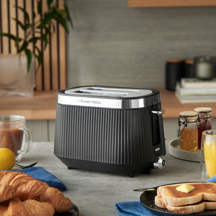 Russell Hobbs Bronte Kettle, 2 Slice Toaster & Manual Microwave Kitchen Set (Black)