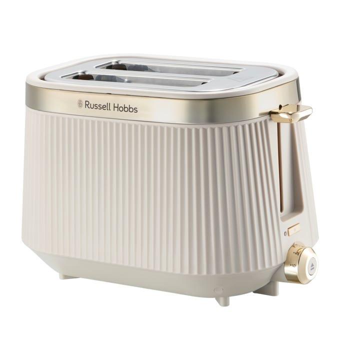 Russell Hobbs Brontë 2-slice toaster in stone with ribbed sides and chrome accents