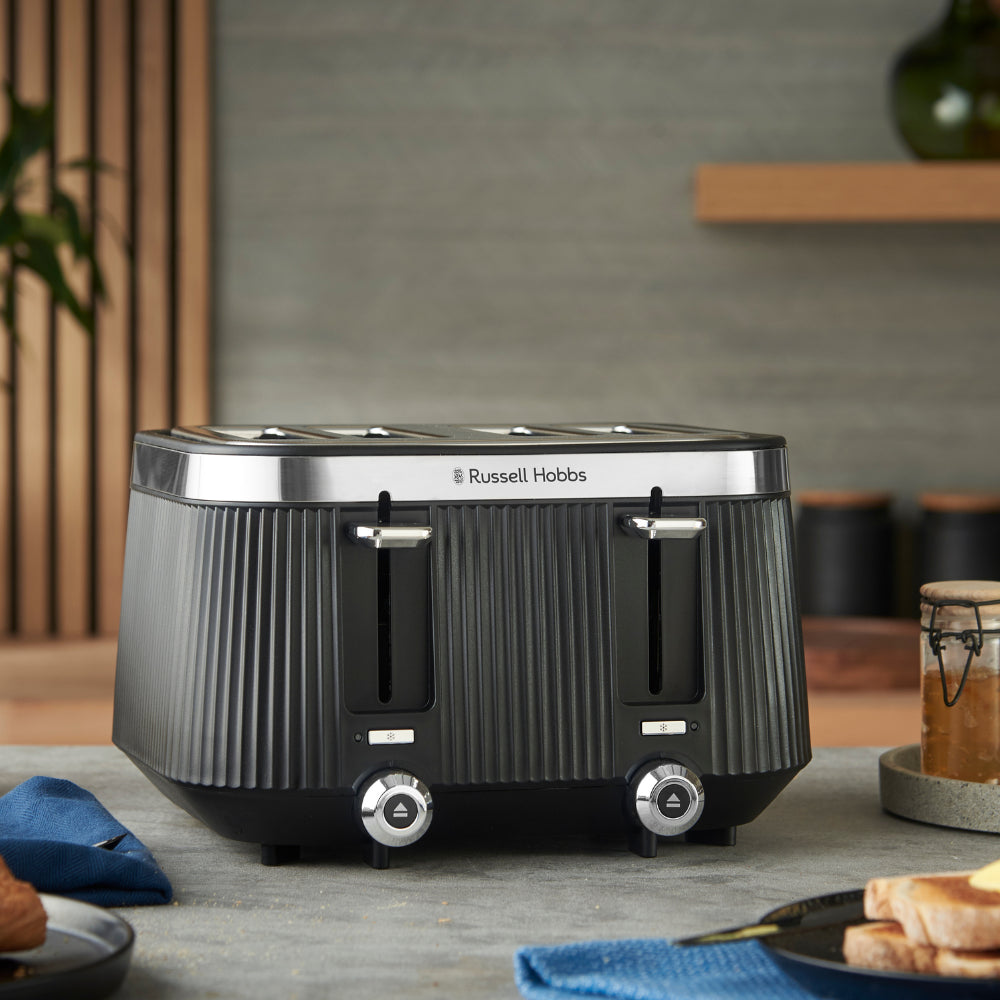 Russell Hobbs Bronte Kettle, 4 Slice Toaster & Digital Microwave Kitchen Set (Black)