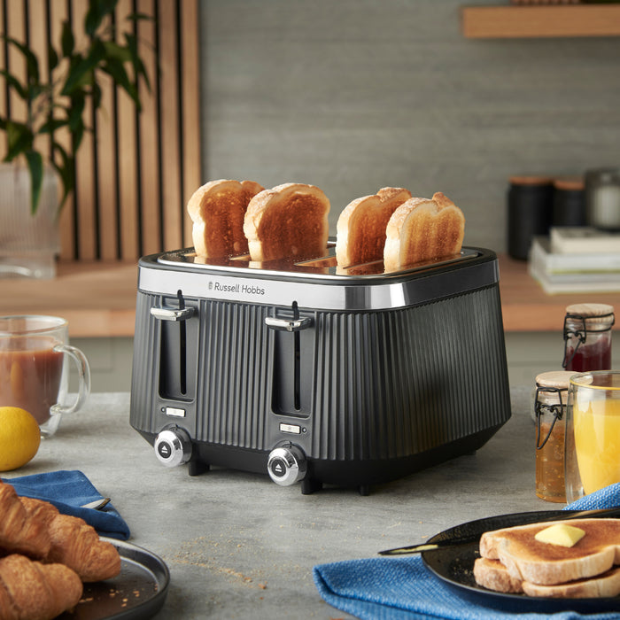 Russell Hobbs Bronte Kettle, 4 Slice Toaster & Digital Microwave Kitchen Set (Black)
