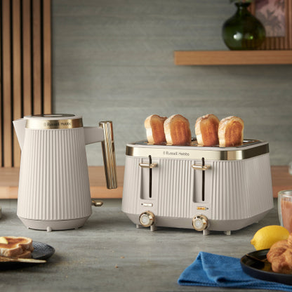 Russell Hobbs Bronte Kettle, 4 Slice Toaster & Manual Microwave Kitchen Set (Stone)