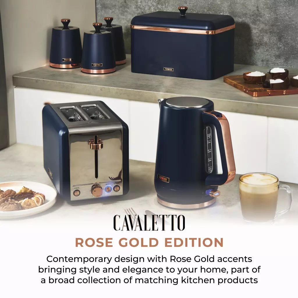 Tower Tower Cavaletto Jug Kettle & 2 Slice Toaster Kitchen Set (Midnight Blue)