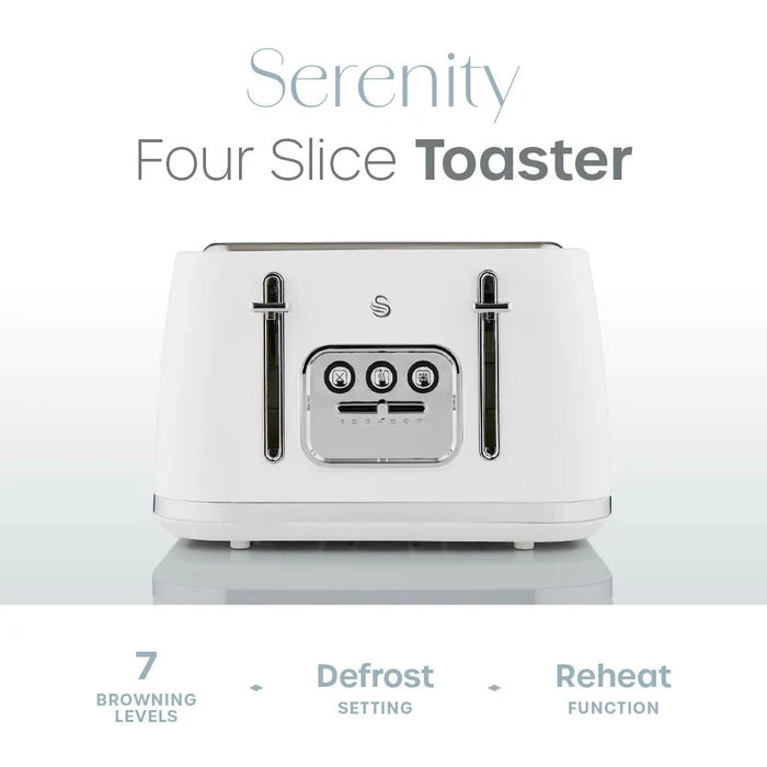 Swan Serenity Kettle, 4 Slice Toaster, Bread Bin & Canisters Matte Kitchen Set (white)