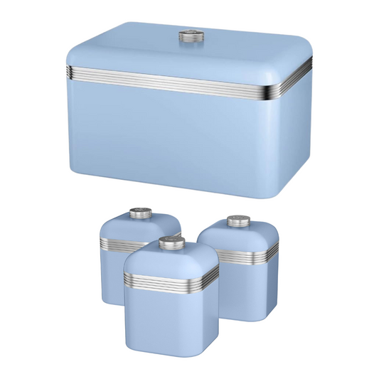 Swan Retro Blue Bread Bin & Canisters Matching Kitchen Set