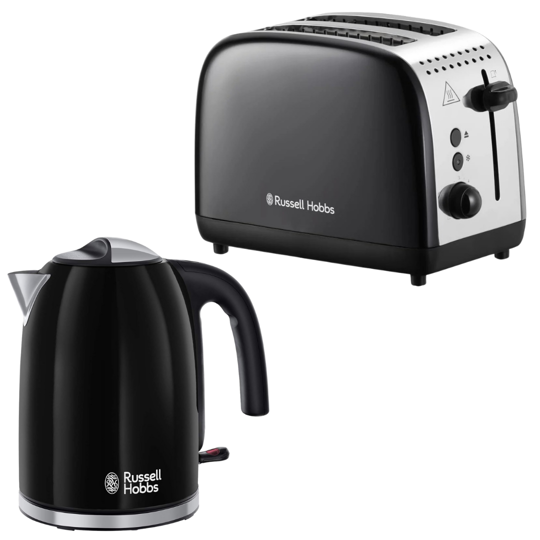 Russell Hobbs Classic Colours Black Kettle & 2 Slice Toaster Kitchen Set