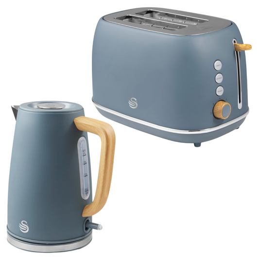 Swan Fjord Jug Kettle & 2 Slice Toaster Kitchen Set (Grey)