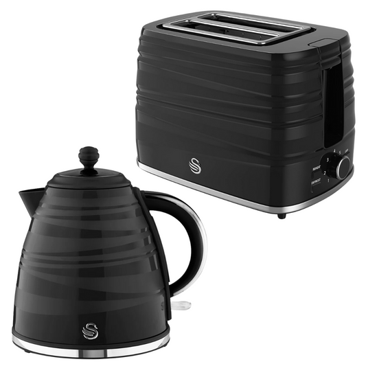 Swan Symphony Kettle & 2 Slice Toaster Kitchen Set (Black)