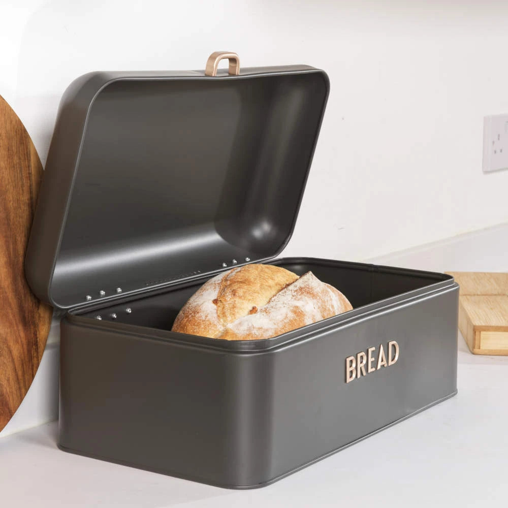 Salter Salter Pebble Bread Bin & Tea, Coffee, Sugar Canisters Storage Set (Charcoal)