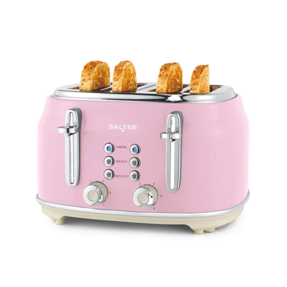 Salter Salter Retro Kettle, 4 Slice Toaster & Canisters Kitchen Set (Pink)