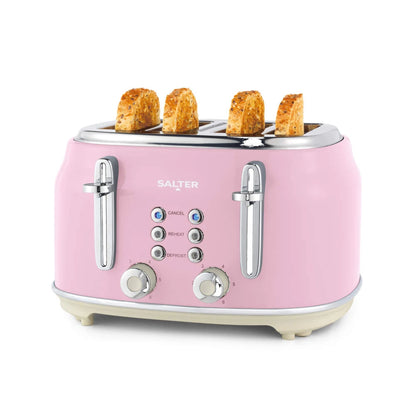 Salter Salter Retro Kettle, 4 Slice Toaster & Canisters Kitchen Set (Pink)