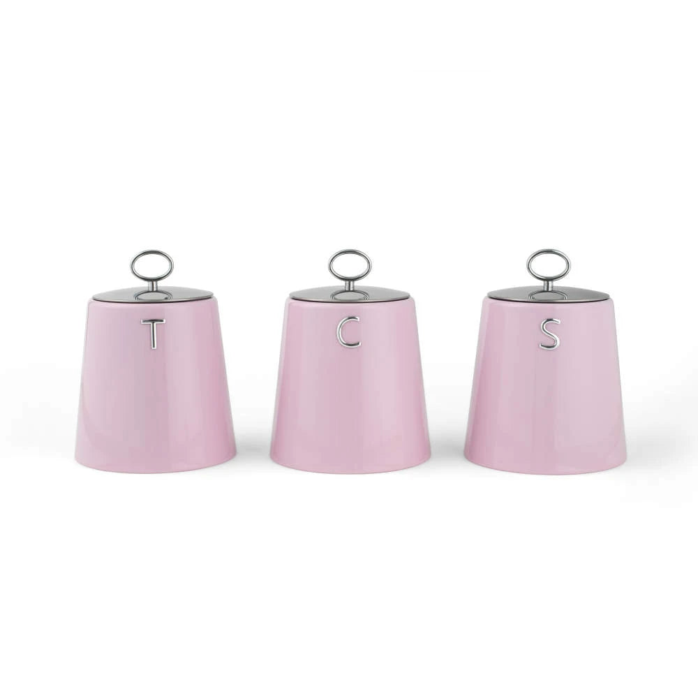 Salter Salter Retro Kettle, 2 Slice Toaster, Bread Bin & Canisters Kitchen Set (Pink)