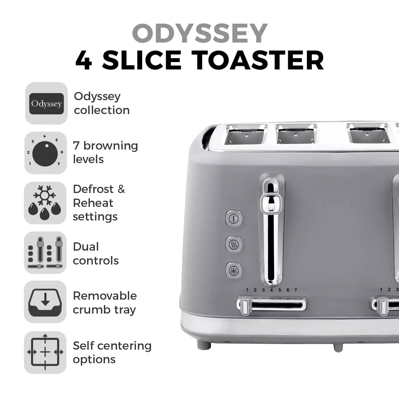 Tower Odyssey 4 Slice Toaster Grey/Silver T20071GB