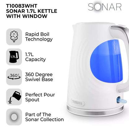 Tower Sonar Kettle, 2 Slice Toaster & Microwave Kitchen Set (White)