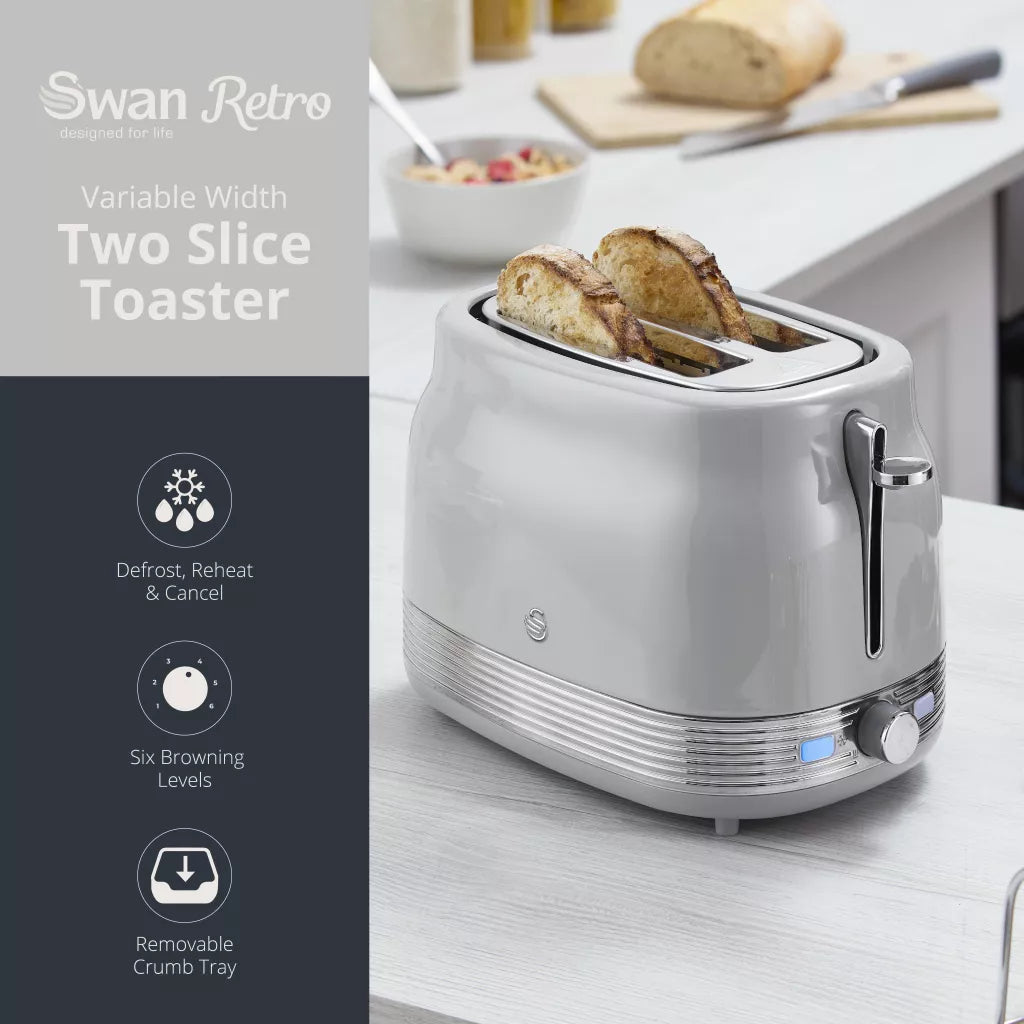 Swan Swan Retro Jug Kettle, 2 Slice Toaster & Canisters Kitchen Set (Grey)