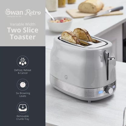 Swan Swan Retro Jug Kettle, 2 Slice Toaster & Canisters Kitchen Set (Grey)