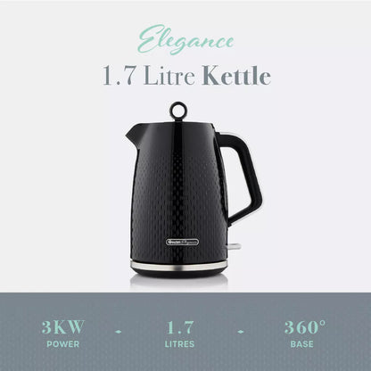 Swan Elegance Jug Kettle, 4 Slice Toaster & Microwave Kitchen Set (Black)
