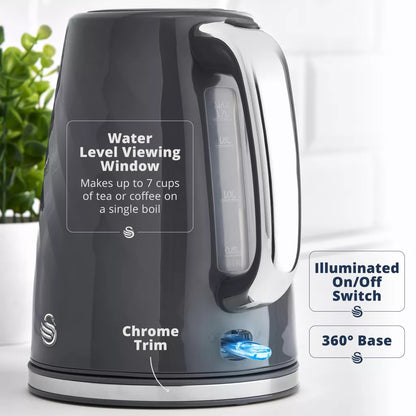 Swan Windsor Kettle & 2 Slice Toaster Kitchen Set (Grey)