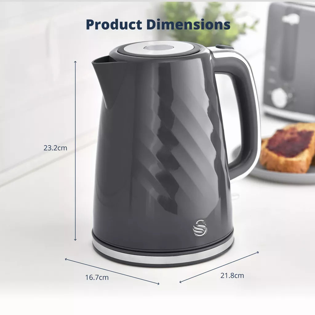Swan Windsor Kettle & 2 Slice Toaster Kitchen Set (Grey)