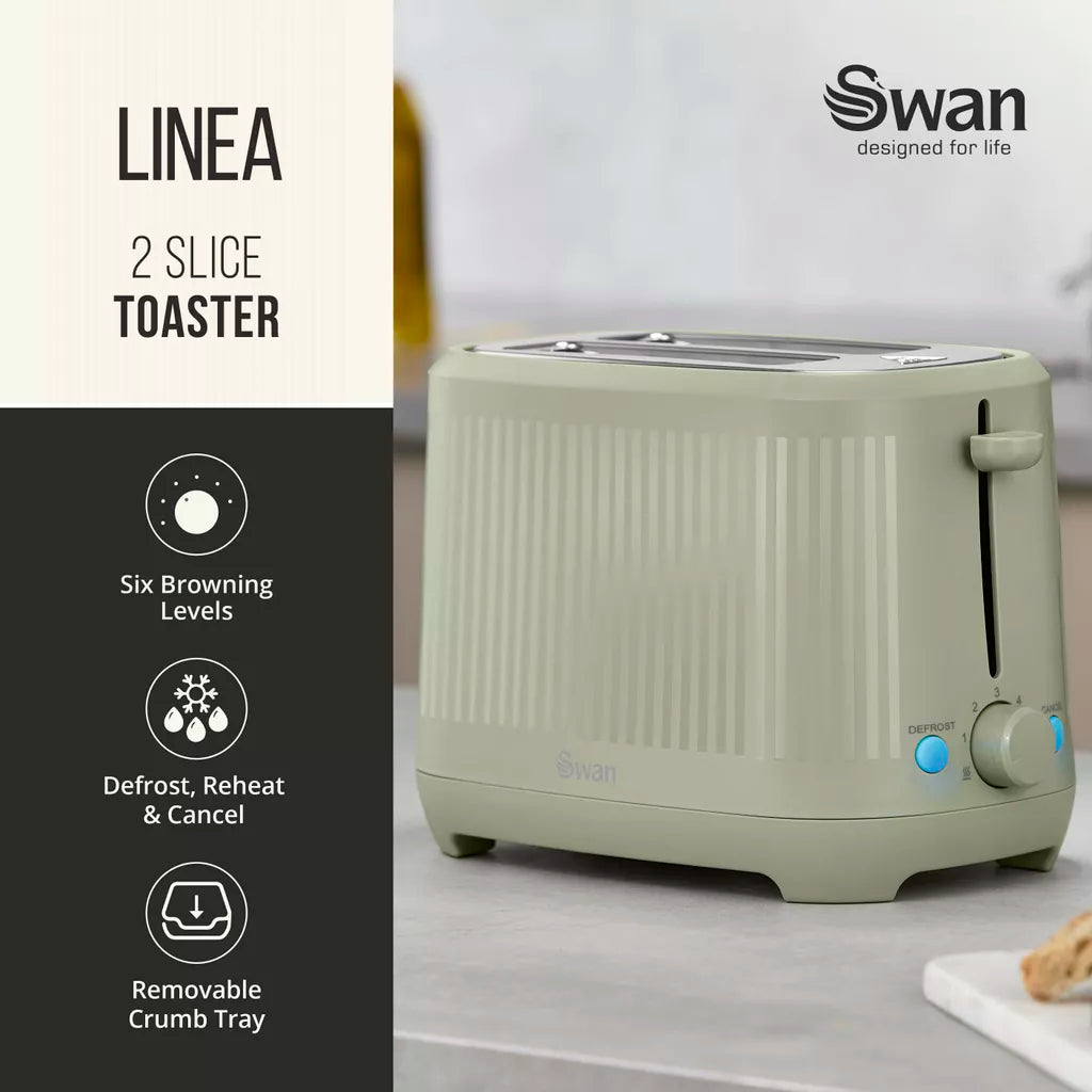 Swan Linea Electric Kettle & 2 Slice Toaster Kitchen Set (Sage Green)