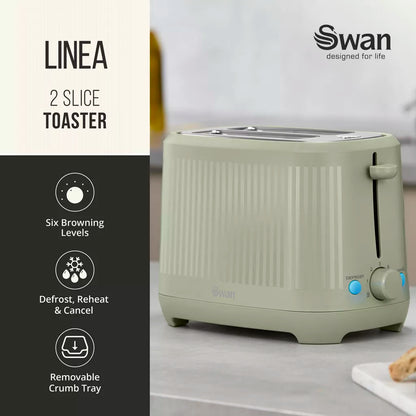 Swan Linea Electric Kettle & 2 Slice Toaster Kitchen Set (Sage Green)