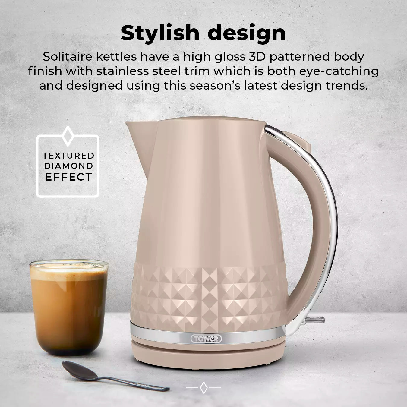 Tower Tower Solitaire Kettle & 2 Slice Toaster Kitchen Set (Latte)