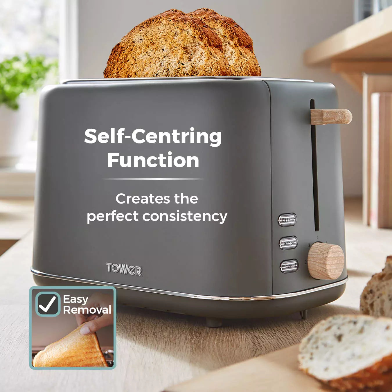 Tower Tower Scandi Kettle & 2 Slice Toaster Kitchen Set (Dark Grey)