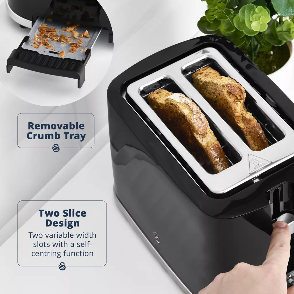 Swan Windsor Kettle & 2 Slice Toaster Kitchen Set (Black)