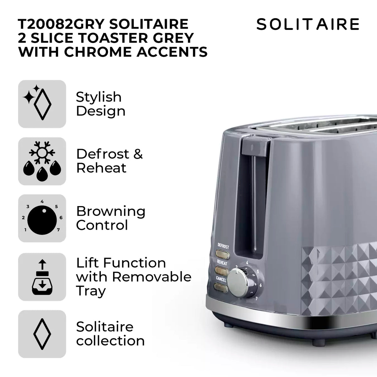 Tower (Amazon) Tower Solitaire Jug Kettle & 2 Slice Toaster Kitchen Set (Grey)