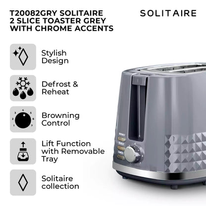 Tower (Amazon) Tower Solitaire Jug Kettle & 2 Slice Toaster Kitchen Set (Grey)
