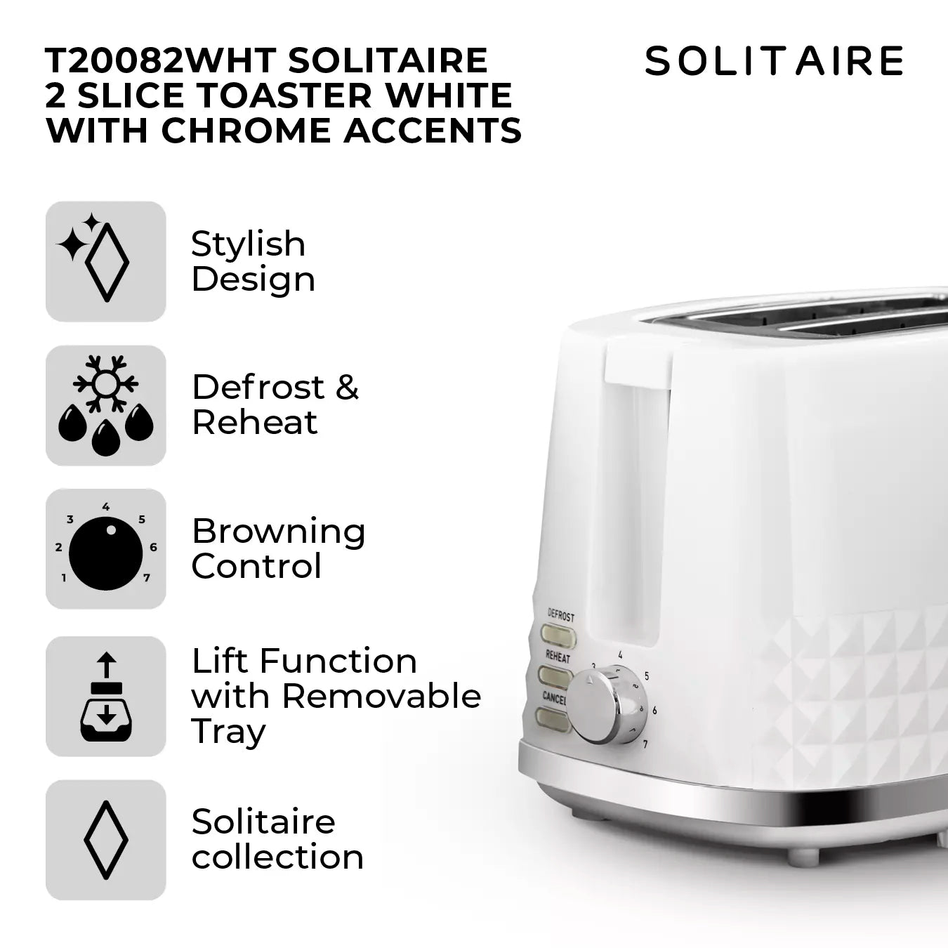 Tower Tower Solitaire Kettle, 2 Slice Toaster, Bread Bin & Canisters Kitchen Set (White)