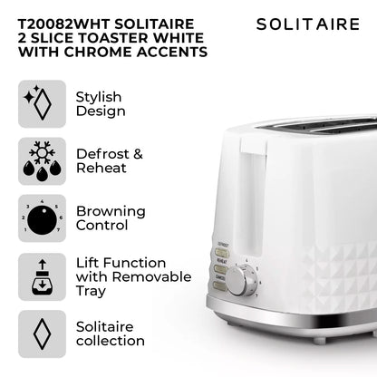 Tower Tower Solitaire Kettle, 2 Slice Toaster, Bread Bin & Canisters Kitchen Set (White)